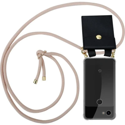 Afbeelding van Cadorabo Hoesje geschikt voor Google PIXEL 3A in PEARLY ROSE GOUD Silicone Mobiele telefoon ketting beschermhoes met gouden ringen, koordriem en afneembare etui