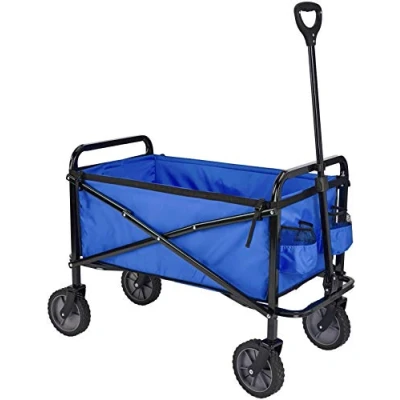 Afbeelding van Amazon Basics Inklapbare, in hoogte verstelbare en opvouwbare tuinwagen/trolley voor buiten met hoes, blauw