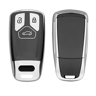 Afbeelding van kwmobile Autosleutel hoesje compatibel met Audi 3 knops Smartkey (alleen Keyless Go) hoes behuizing Sleuteletui in hoogglans zilver