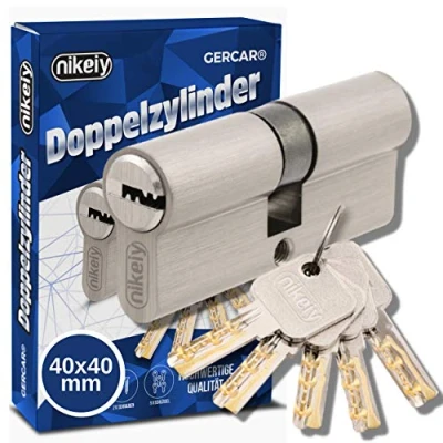 Afbeelding van GERCAR Pro 80 mm sluitcilinder profielcilinder 40/40 massieve dubbele cilinder cilinderslot deurslot van messing vernikkeld incl. 5 sleutels omkeerbare sleutel A:40 B:40 1 delige set