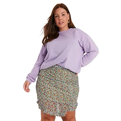 Afbeelding van TRENDYOL Mini rok met ruches voor dames, slimfit, geweven stof, plus size rok, groen, 52