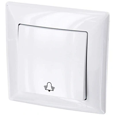 Afbeelding van Inbouwknop, bel symbool, steekklem, all in one, serie G1 zuiver wit