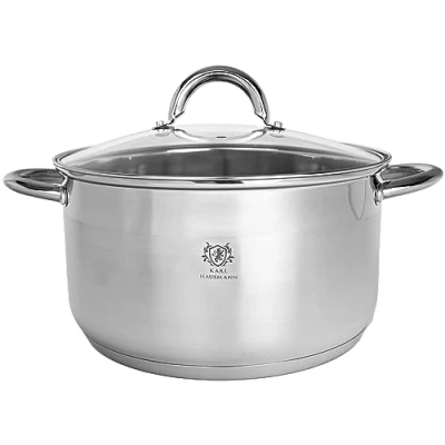 Afbeelding van Kookpan inductie, 24 cm, 5 l, roestvrij staal, pan met glazen deksel, geschikt voor alle warmtebronnen, handvat niet heet, als soeppan, pastakan spaghettipan