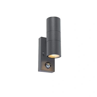 Afbeelding van QAZQA Buitenwandlamp antraciet IP44 met bewegingssensor Duo
