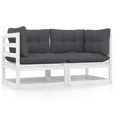Afbeelding van 2 Delige Loungeset Met Kussens Massief Grenenhout Grijs 1 / Wit Tweezitsbank