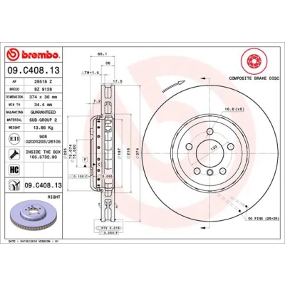 Afbeelding van Brembo Remschijf 09.C408.13