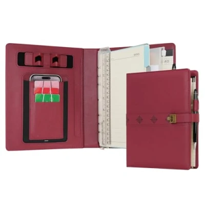 Afbeelding van WASON A5 Notitieboekje van PU leer, compositieboek, gelijnd spiraalvormig dagboek, portfolio met pen, navulbaar papier, verwijderbaar klembord, notitieblok voor zakenreizen, schoolplanner, organizer