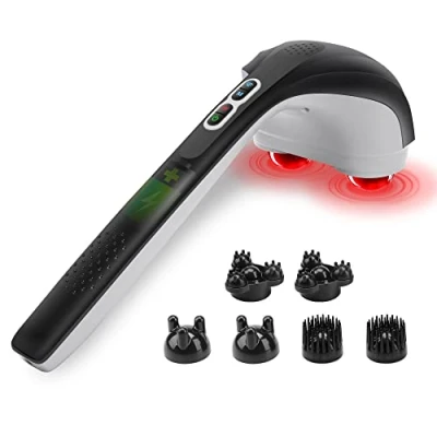 Afbeelding van Snailax draadloze massager met warmtefunctie, percussie handheld 3 sets van dubbele vervangende koppen, oplaadbare voor nek, rug, schouder pijnverlichting