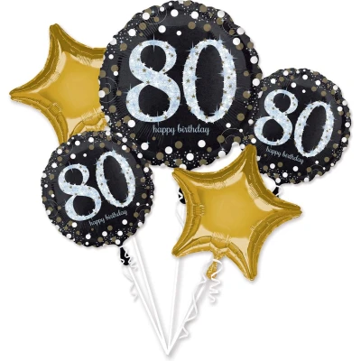 Afbeelding van Amscan Boeket Sparkling Birthday 80 5 Folie Ballonnen