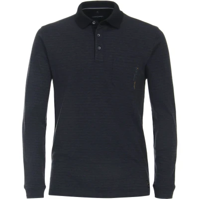 Afbeelding van Casa Moda Longsleeve Polo Streep Navy maat M heren met Regular fit Pasvorm Polyester Suitable Herenkleding Poloshirt