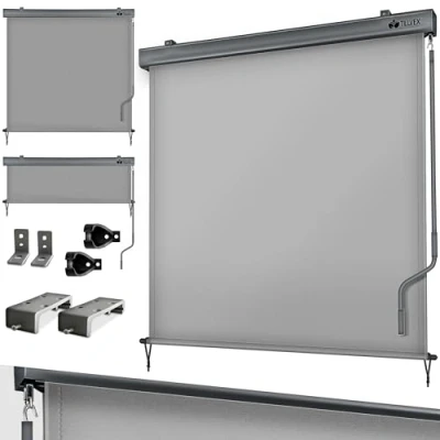 Afbeelding van tillvex® Verticale zonwering, 200 x 250 cm, voor buiten en binnen, buitenrolgordijn, waterdicht, met handslinger, balkon, terras tuin, balkonrolgordijn, zonwering van aluminium