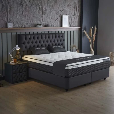 Afbeelding van 1 Persoons Boxspring Met Opbergruimte Chestybedd Antraciet 90x200 cm Pocketvering Inclusief Topper Dekbed Discounter.nl