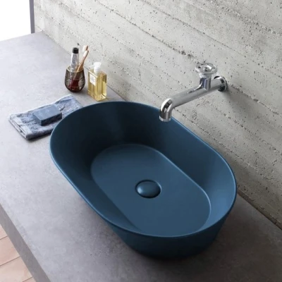 Afbeelding van Mees design waskom ovaal mat blauw