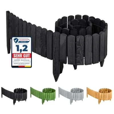 Afbeelding van Garronda Rollborder Flexibele houten Gazonafscheiding Palissade padenafscheiding kan worden ingekort Grafiet Hoogte: 20 cm, hekje 200 cm