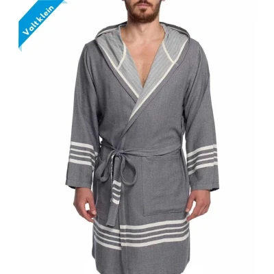 Afbeelding van Hamam badjas Sun Dark Grey van Lalay korte met capuchon (maat S t/m XXL) (10+ kleuren)