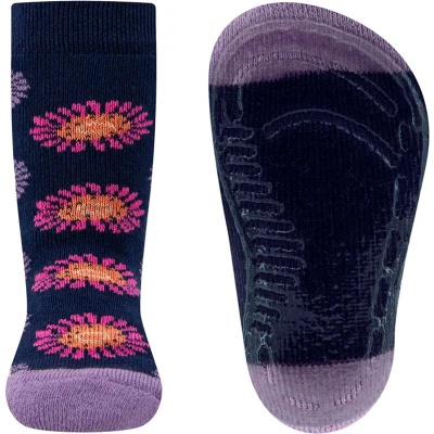 Afbeelding van Ewers Antislipsok Donkerblauw &amp; Lilapaars Gekleurde Bloemen Elastisch Siliconenzool 21/22