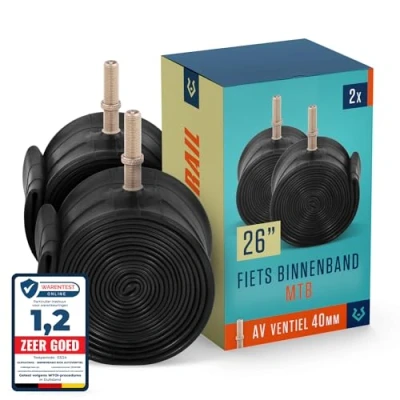 Afbeelding van Alphatrail MTB Fiets Binnenband Rick 26 Inch AV Schrader Ventiel 2x Set met Mobiliteitsgarantie I Compatibele Fietsbanden Continental, Conti, Schwalbe, Maxxis, Michelin, Vittoria &amp; Kenda