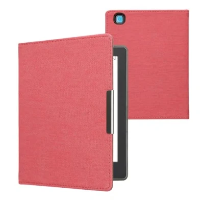 Afbeelding van kwmobile E reader hoesje geschikt voor Kobo Aura H2O Edition 2 hoes flip case met magneetsluiting Ereader cover Denim design in rood