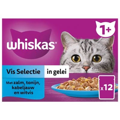 Afbeelding van Whiskas 1+ Selectie In Gelei Maaltijdzakjes Multipack Kattenvoer Vis 12x85 g