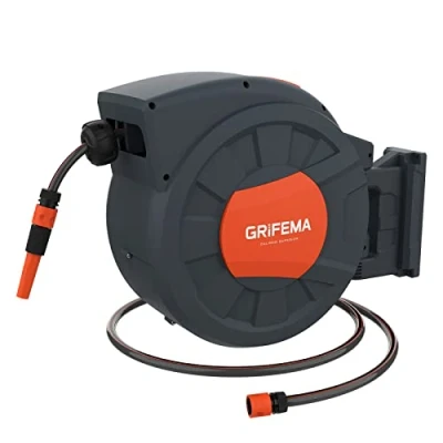 Afbeelding van GRIFEMA G301 35 Persluchtslanghaspel, Slanghaspel met Automatische Oproller voor Perslucht Slang, 180 Muur Draaibaar, （Slang: 35m+1.5m）