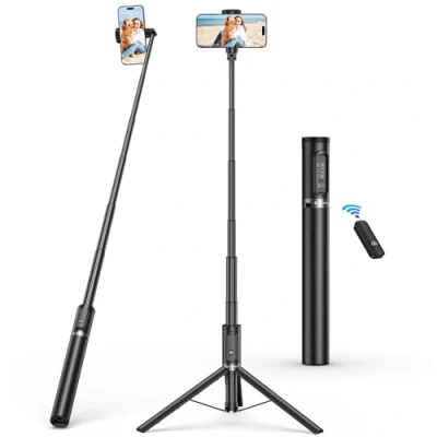 Afbeelding van SYNCWIRE Selfie Stick 157 cm, Aluminium Statief met Oplaadbare Bluetooth Afstandsbediening voor iPhone en Android Smartphones, Perfect Reizen, Vloggen, Video opname, Zwart