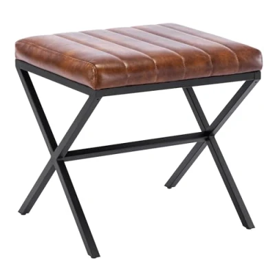 Afbeelding van Duhome Zitkruk van kunstleer, gestoffeerde voetenbank, gestoffeerd, moderne kruk met metalen frame, voor kaptafel, hal, woonkamer, slaapkamer, wit