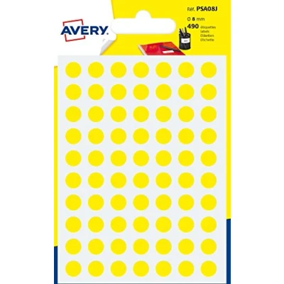 Afbeelding van Avery PSA08J ronde markeringsetiketten, diameter 8 mm, blister van 490 stuks, geel markeringsetiketten