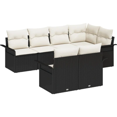 Afbeelding van vidaXL 7 Delige Tuin Sofa Set met Kussens Zwart Poly Rattan