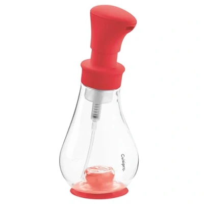 Afbeelding van Cuisipro zeepdispenser rood, 390 ml, verandert water en vloeibare zeep in een romig zeepschuim, ook voor afwasmiddel, met zuignap, afwasmiddeldispenser keuken, kunststof