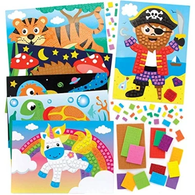 Afbeelding van Baker Ross FE502 Diverse Mozaïek sets Set van 6, Mozaïektegels knutselen, Mozaïekpakketten voor Kinderen, Creatieve Activiteiten Kinderen