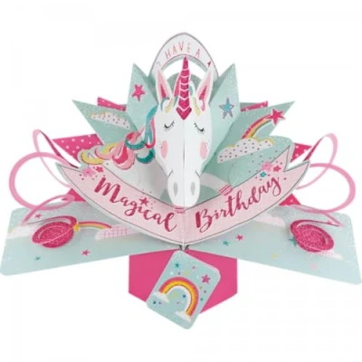Afbeelding van 3D pop up wenskaart met envelop Magical Birthday (Unicorn) 168