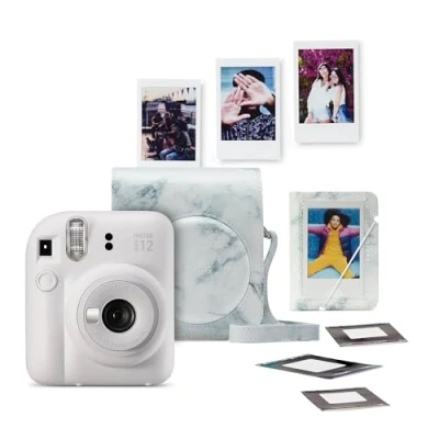 Afbeelding van Fujifilm instax Mini 12 Bundel Instant camera + 1 x 10 stuks film, cameratas &amp; stickers Clay White Marble