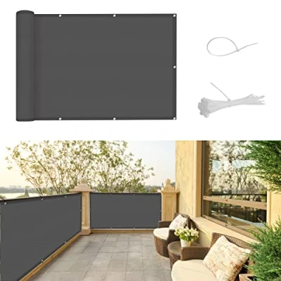 Afbeelding van SUNNY GUARD Balkonscherm, inkijkbescherming, 90 x 400 cm, balkonafdekking, PES UV bescherming, weerbestendig, met kabelbinders, Antraciet