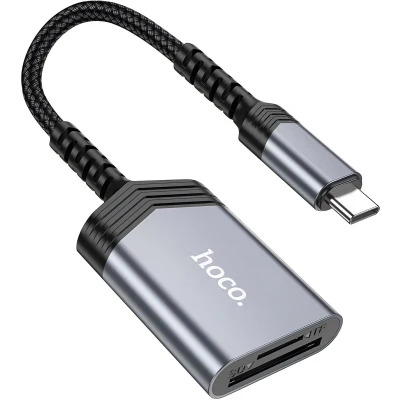 Afbeelding van Hoco UA25 USB C Card Reader met SD/TF Kaartlezer Grijs