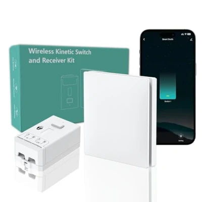 Afbeelding van draadloze lichtschakelaarset, Wifi Smart schakelaars, geen bedrading batterij gratis waterdichte kinetische schakelaar afstandsbediening, compatibel met Google Assistant en Amazon Alexa, spraakbediening