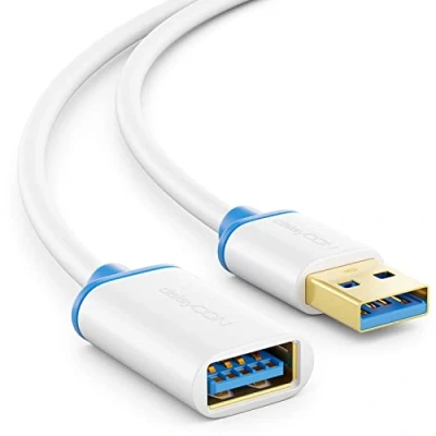 Afbeelding van deleyCON 2m USB 3.0 Supersnelheid Verlengkabel A stekker Naar Aansluiting Supersnelle Technologie tot 5 Gbit/s Wit/Blauw
