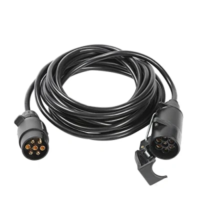 Afbeelding van SPARKMOTO Verlengkabel voor aanhanger, 7 polig, 12 V, 6 m, aanhangerkabel met stekker en polige bus, adapterkabel caravan, camper, vrachtwagen, stekker, aanhanger (MF)
