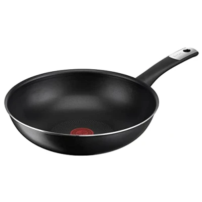 Afbeelding van Tefal C38819 Wokpan, hard titanium, 28 cm, anti aanbaklaag met titaniumdeeltjes, thermosignaal, temperatuurweergave, vaatwasmachinebestendig, made in France, zwart