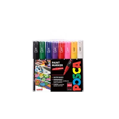 Afbeelding van POSCA PC 1M permanente markeerstiften op waterbasis, extra fijne punt voor kunst en ambachten. Multi oppervlakte gebruik hout, metaal, papier, canvas, karton, glasstof, keramisch rotssteen,