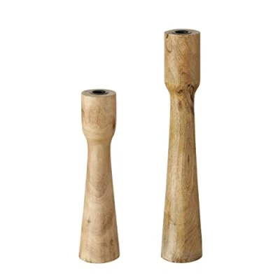 Afbeelding van Boltze Kandelaar Caldeas (2 delige set, kaarsenhouder van hout, stijlvol design, decoratie eettafel, commode, boho stijl) 2025155