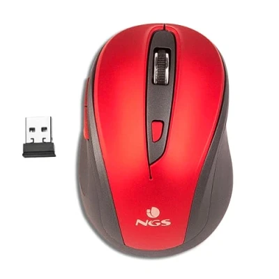 Afbeelding van NGS EVO MUTE RED 2.4GHz draadloze, optische muis, USB muis voor desktop of laptop met 5 geluidloze knoppen en scrollwiel, 800/1600dpi, rood