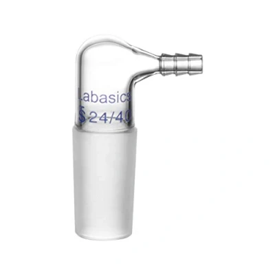 Afbeelding van Labasics 90 Graden Vacuüm Gasadapter van Glas, Gebogen Inlaatadapter Borosilicaatglas met 24/40 Binnenverbinding en Slang voor Laboratoriumvoeding