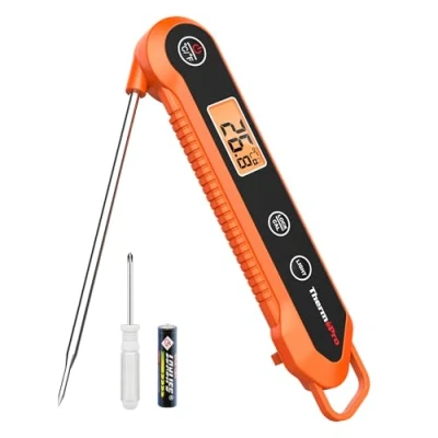Afbeelding van ThermoPro TP03H Vleesthermometer met opvouwbare voedseltemperatuursonde, IPX6 waterdicht kalibratievergrendeling, LCD achtergrondverlichting, kookthermometer voor olie, snoep, melk en jam