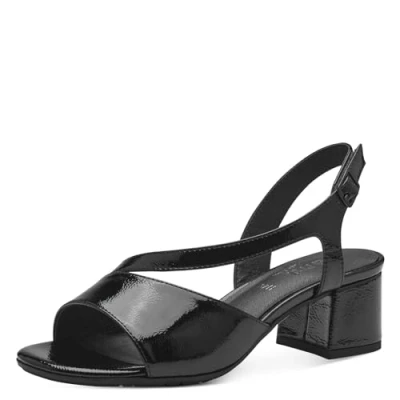 Afbeelding van Jana Softline 8 28378 42 018 Damessandalen met hak, comfortabele extra brede sandalen voor dagelijks gebruik, feestelijke en elegante 36 EU breed, zwart (patent), Breed