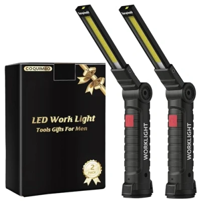 Afbeelding van Coquimbo Cadeau heren led zaklamp, USB oplaadbare COB inspectielampen opvouwbare met magnetische voet en haak voor auto, camping, thuis noodgevallen (2 stuks)