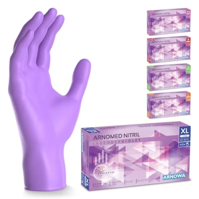Afbeelding van ARNOMED wegwerphandschoenen paars, nitril handschoenen XL, met 100 stuks per doos, poedervrij. Latexvrije rubber handschoenen, verkrijgbaar in XS,S, M, L &amp; XL