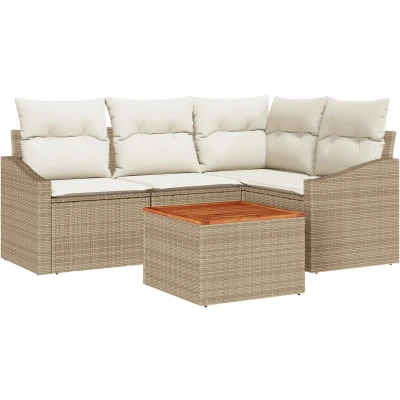 Afbeelding van vidaXL 5 delige tuinset met kussens Beige Poly Rattan Acacia