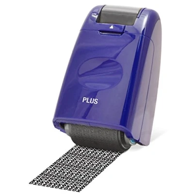 Afbeelding van PLUS Japan, Privacy Rolstempel Camouflage in blauw, tekstzwart, identiteitsbescherming, per stuk verpakt (1 x 1 rolstempel)