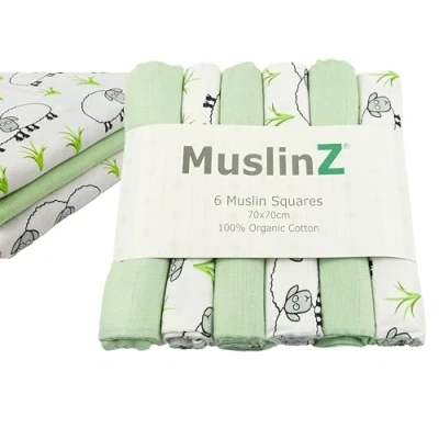 Afbeelding van MuslinZ 6 stuks mousseline doeken voor baby, grote vierkanten, spuugdoeken, herbruikbare luier, 70 x cm 100% puur biologisch katoen absorberend en ademend Multi Use Newborn