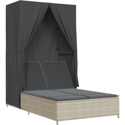 Afbeelding van vidaXL Ligbed tweepersoons met dak en gordijn poly rattan lichtgrijs